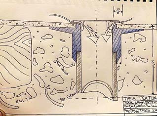 Theis Tekton-lined septic system engineering cross-section showing polymer lining, drain field, and pea-gravel base